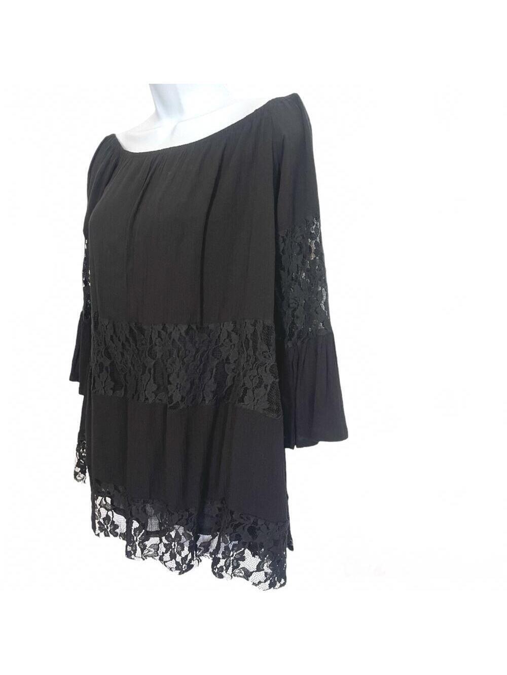 Free People Women's Black Lace Detail Tunic, Size XS, Bohemian Style